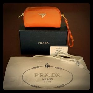 New Prada Tessuto Wristlet in Papaya